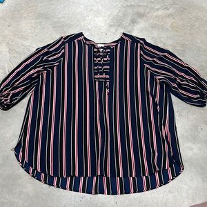 Meri Skye brand Navy blue with red n white stripe‎ top / Size 3XL / A-63